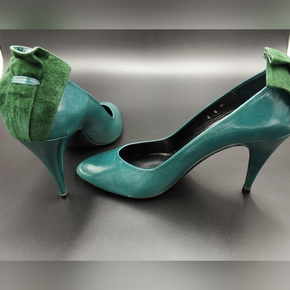 Vintage Shoes Women MARTINEZ VALERO Spain Genuine leather Suede  Turquoise 80s - Picture 2 of 6